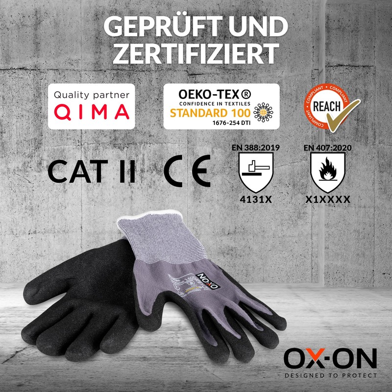 OX-ON Flexible Supreme 1600 Work Gloves Grey, Extremely Durable Safety