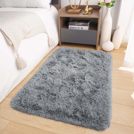 Oxford Homeware Rugs Living Room Small 50x80 cm – Fluffy Shaggy Grey Area Rugs for Bedroom, Lounge – Super Soft Non Slip Rug Washable Modern Floor Carpets Bedside Rug for Kids Room