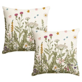 Artoid Mode Antique Herbs Wild Flowers Spring Cushion Covers Set of 2 40 x 40 cm Summer Seasonal Decorative Cushion Cover Couch Living Room Decoration