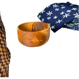 Voice of Source eco friendly, healthy Natural teak Wooden Bowls Hand-Carved Dip Tray Bowl Ideal for Appetizers, Dips, Sauce, Nuts, Olives, Seeds, Desserts made by Balinese artisans (deep, Small)