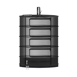 SPONDWILD Herb Drying Rack Hanging Mesh Net，Medium 4+1 Layer Plant Drying Rack with Door-Type Zipper & Closed Storage Compartment for Folding Basket Dryer Fit in Grow Tents、Garden Outdoor