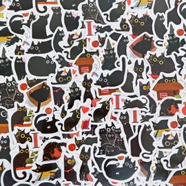 hanairo Flake Seals, Set of 100, Notebook, Diary, Album, Handmade Stickers (Black Cat)