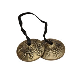 Dharma Store Tingsha, tibetische Handzimbeln, klein, verziert mit dem Mantra Om mani padme hum