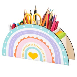 HEKOBAG Desk Organiser Rainbow Pen Holder Wooden Pen Holder Pens Organiser Rainbow Pen Box with 5 Compartments Desk Organiser for Children Girls Office School Classroom