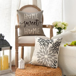 Artoid Mode Grey Dahlia Flowers Spring Cushion Covers Set of 2 45 x 45 cm Decorative Cushion Cover Couch Living Room Outdoor Decoration