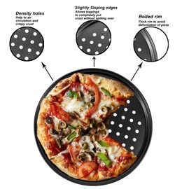 mobzio Baking Steel Pizza Pan with Holes, Round Pizza Pan for Oven, 9 Inch, 11 Inch, 12 Inch Bakeware Pizza Tray, Nonstick Baking Supplies Home Kitchen Steel Crisper Pizza Pan Set (3 Pcs)