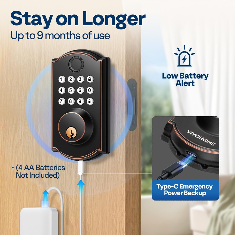 VIVOHOME Smart Lock for Front Door, Keyless Entry Door Lock