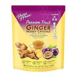 Prince of Peace Instant Ginger Honey Crystal with Passion Fruit 18g x 60 (bag) – Instant Hot or Cold Beverage that Soothes Throat – Easy to Brew – Drink Like a Tea – Gluten Free – Real Ginger