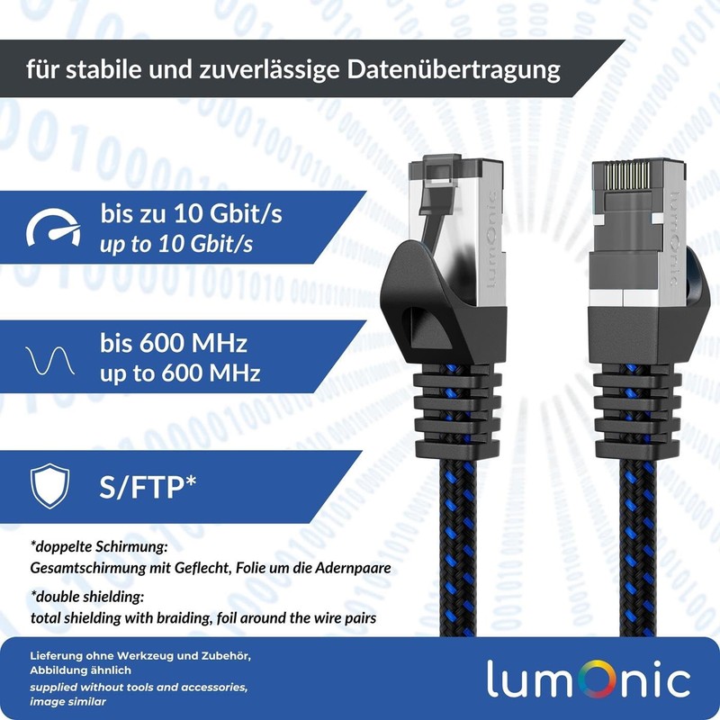 Lumonic CAT7 Patchkabel S/FTP 2m | RJ45 | Schwarz Blau