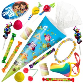 OYOY 22 cm School Cone Filled with Candy Mix I School Cone Owl I School Gift I School Cone Ready Filled I School Cone Small