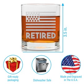 Retirement Gifts For Men and Women - Permanently Engraved 11 oz Glass - USA Flag Glass Military Retirement Gift Idea- Wish A Happy Retirement for Army/Navy/Airforce/Marines/Coast Guard - On The Rox