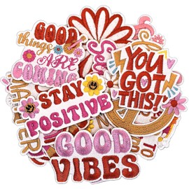 20Pcs Pink Positive Affirmations Iron on Patches，Motivational Phrases Embroidered Sew on Applique for Bags Clothes Jackets