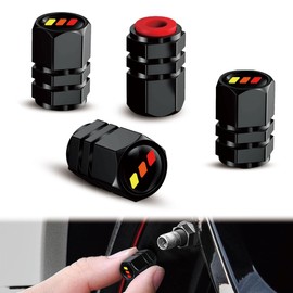4Pcs Tire Valve Stem Caps Black Metal Tri-Color Emblem Wheel Tire Valve Cap Set Tire Air Caps Dust Cover Compatible with Toyota Tundra Tacoma 4Runner Rav4 (Yellow)