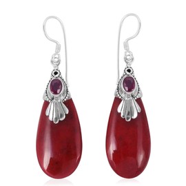 TJC 925 Sterling Silver Sponge Coral, Garnet Dangle Earrings for Women