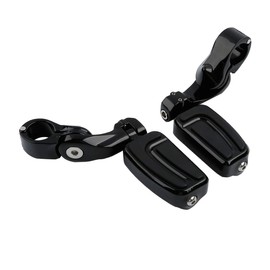 XFMT 1.25" Short Angled Adjustable Highway Footpegs Crash Bar Foot Rests Universal Fits For Harley Davidson Honda Kawasaki Suzuki Yamaha Airflow Style, Black