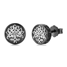 Tree of Life Earrings 925 Sterling Silver Celtic Knot Earrings Black Stud Earring Tree of Life Jewellery Gifts for Women Men Birthday