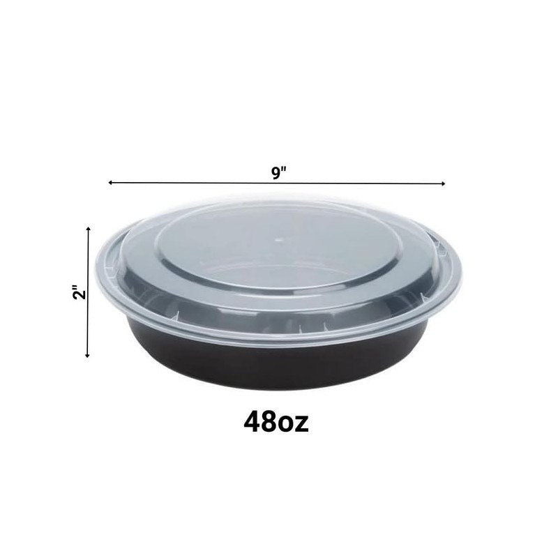 VeZee 48oz Disposable Black Meal Prep/Bento Box with Clear Dome