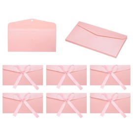 uxcell 20 Pack Greeting Card Envelopes with Ribbon Bow Tiny Items Storage Vintage Cute Present Card Holder for Wedding Greeting Party Postcards, Pink 8" x 4"