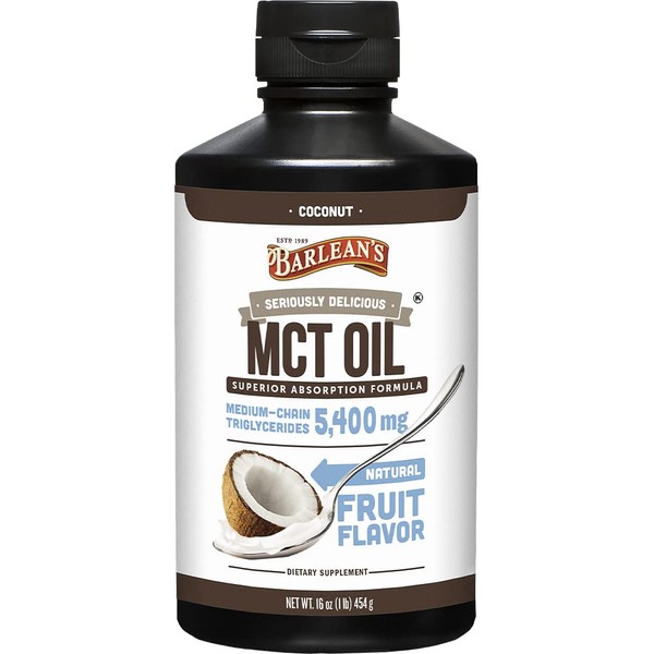 Barlean's Seriously Delicious MCT Oil Supplement Coconut Flavor, 5,400 mg/5.4 g Plant-Based MCT Per Serving - 16 oz