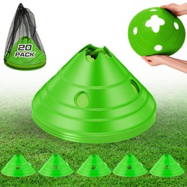 ShinyRelief 20 Pieces Jumbo Disc Cones Jumbo Soccer Cones with Mesh Bag Giant Large Agility for Soccer Training Adult Sports (Green)