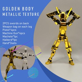 MIMOX Gold and White T13 Action Figures, Multi-Joint Movable Interacts with Weapons 13cm/5.4", 2-Pack, Puzzle Lucky Dummy13 Stick Bots, 3D Printed Titan Stickman Robot Dolls, Magnetic Stand Animation