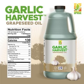 Garlic Harvest Grapeseed Oil – 64 oz Bulk Bottle | Garlic Flavored Healthy Cooking Oil for Roasting, Vegetables, and Pasta | High Smoke Point | Non-GMO, Plant-Based, Gluten-Free, Organichy EVO Alternative)