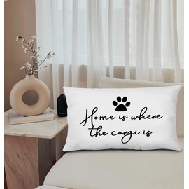 KEUSPI Corgi Quote Home is Where The Corgi is Dog Paw Decor Pillowcase Throw Pillow Cover 12x20 Inch,Funny Corgi Dog Decoration for Couch Sofa Bed,Corgi Dog Lover Mom Lover Mom Gifts