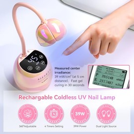 Makartt Cordless Gooseneck UV Nail Lamp for Gel-X Nails, Home DIY Use | 39mW/cm² Nail Dryer with Adjustable Gooseneck, Auto Sensor & 4 Timers for Gel 