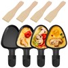 IPOW 4er-Set Dreieckige Raclette-Pfännchen mit Schwarzen Griffen + Holzspatel –
