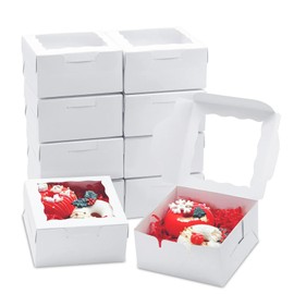 JOHOPACK 50 Pack 5x5x2.5 Inch Bakery Boxes, Cookie Boxes with window Treat Boxes Chocolate Covered Strawberries Boxes for Macaroon Dessert Cupcake Pastry Muffins