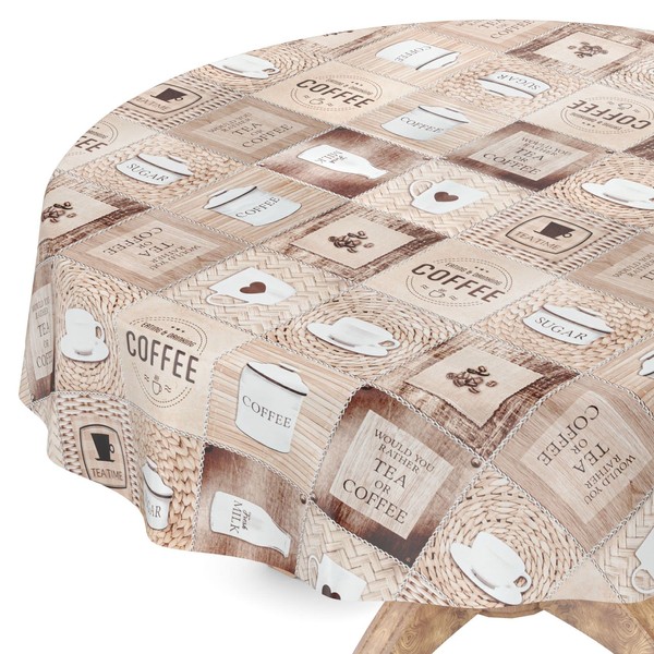 Tablecloth Washable Oilcloth Tablecloth Round 140 cm Cut Edge Coffee