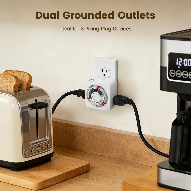 SURAIELEC Mechanical Timer with 2 Grounded Outlets Indoor, 2 Pack
