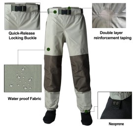 Men's/Women's Durable 3-Layer Fishing Waist Waders Breathable and Waterproof with Neoprene Knee PadColor: Dark Khaki, Size: L