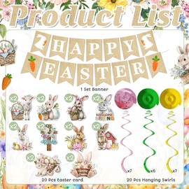 Easter Decorations Happy Easter Garland Banner with Egg Bunny Hanging Swirl Welcome Spring Decorations Banner for Indoor Home Office School Easter Party Supplies