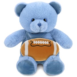 DolliBu Baby Blue Bear Stuffed Animal with Football Plush - Soft Huggable Bear, Playtime Plush Toy, Cute Wildlife Gift, Plush Doll Animal Toy for Kids and Adults with Name Personalization - 8 Inches