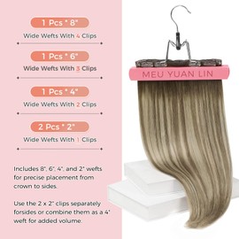 MEI YUAN LIN Balayage Clip In Hair Extensions Walnut Brown to Ash Brown Mix Light Blonde Ombre Real Hair Extensions Clip In Human Hair Double Weft Silky Straight Long 18inch 5pcs 80g