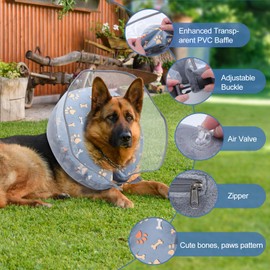 Inflatable Dog Cone Collar After Surgery, Large Dog Neck Donut Collar with Preventive Shield, Adjustable Anti-Licking Soft Pet Puppy Recovery Cone Collar for Small Medium Large Dogs & Cats (Gray, L)