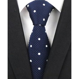 Vinesen - Corbata plana de punto con textura de color sólido para hombre, Azul marino lunares, Talla única