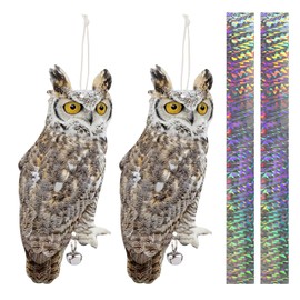 2PCS Reflective Owl Scarer Devices Plastic Owl Hanging Decoration Woodpecker Control Device with Reflective Tape for Garden Patio Pool