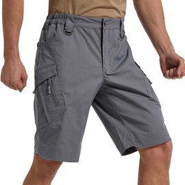 Hiwise Men's Stretch Cargo Shorts Lightweight Water Resistant Hiking Shorts Tactical Work Shorts with Multi Pockets (Grey, 38WX12L)