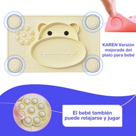 KAREN Plato Autoadherible Silicon para Bebe, Plato Alimenticio de Silicona Grado Alimenticio Antiderrapante y Antiestres-auzl