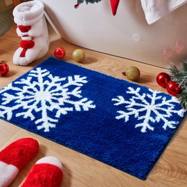 VivaNest Luxury Blue Snowflake Winter Christmas Bathroom Mat, 20"x32" Extra Soft and Absorbent Microfiber Bath Rug, Non-Slip TPR Back, Plush Shaggy Bath Carpet for Floor
