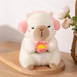 champracer Capybara Cuddly Toy, Capybara Plush Toy with Lotus Flower in Hand, Cute Capybara Plushies, Capybara Plush Toy, Gift for Children (25 cm, White)
