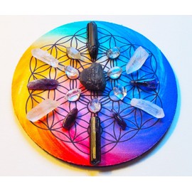 Legacystraps Flower of Life & Tree of Life Sacred Geometry Crystal Grid - 5” Metaphysical Reiki Healing Crystal Grid with Border Gold