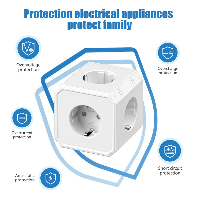 Socket Adapter Cube, 5 Way Socket Cube, Double Plug for