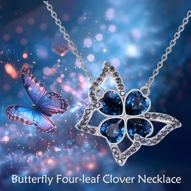 YAFEINI Butterfly Necklace Sterling Silver Clover Pendant Animal Necklace Butterfly Jewellery Gift Women, Sterling Silver, No