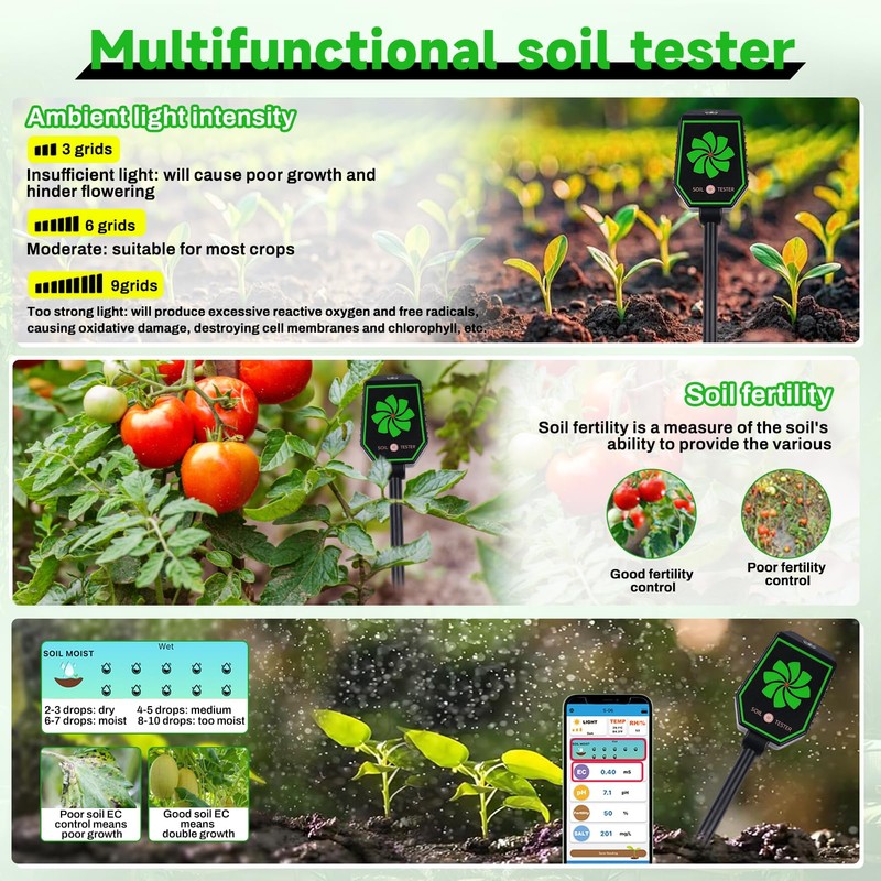 8-in-1 Bluetooth Moisture Meter Plants Moisture Meter PH Meter Soil