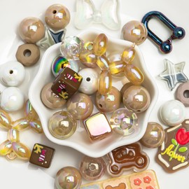 Niziky 100g Large Assorted Acrylic Beads for Crafts, 20mm Coffee AB Color Butterfly Flower Heart Star Square Round Shape Loose Beads, Acrylic Beads for Keychain Makin Phone Charms DIY Crafts