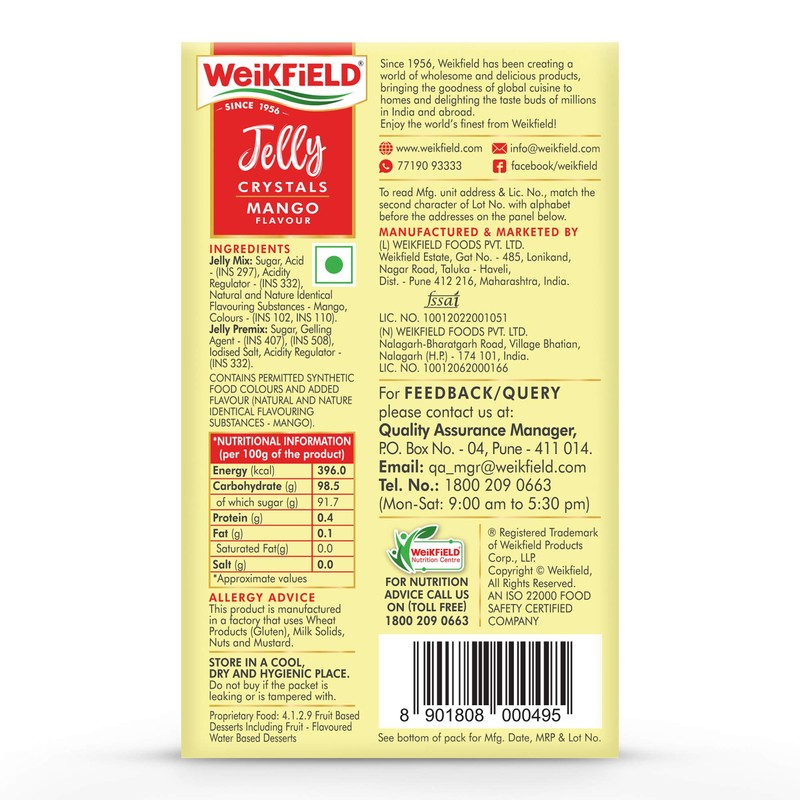 WeiKFiELD Jelly Crystals, Mango, 90g Carton