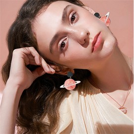 coadipress Planet Earrings for Women Unique Cute Acrylic Universe Moon Earth Satellite Saturn White Tone Dangle Drop Space Earrings Statement Jewelry Gifts (Pink)